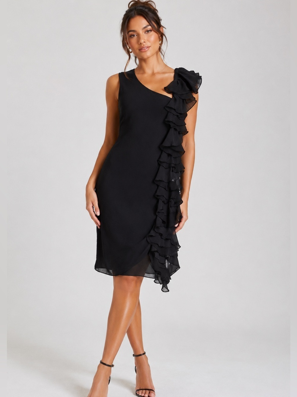 🍀 3 for $25 Casual Black Sleeveless Ruffle Dress MIDI